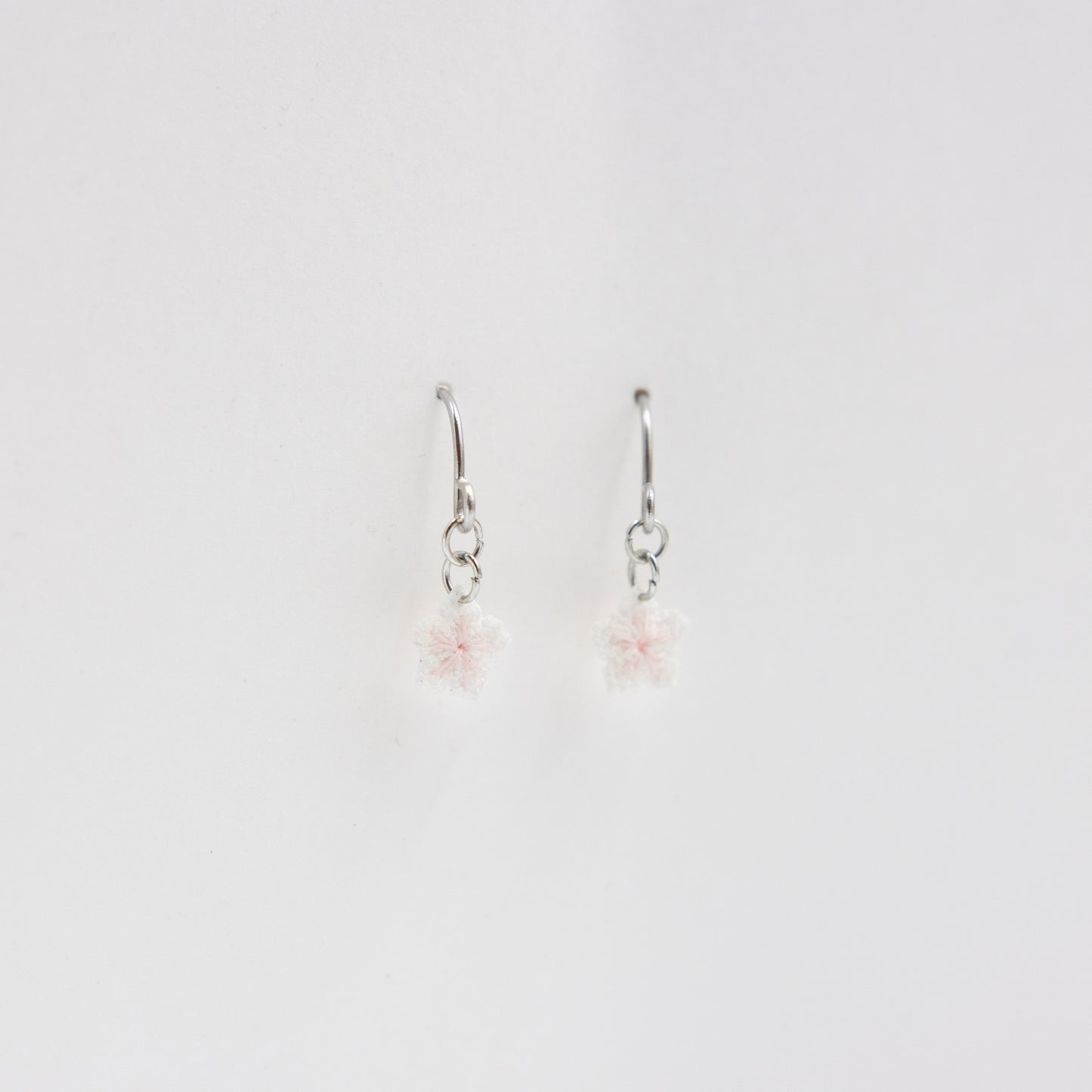 White Sakura Micro Crochet Earrings