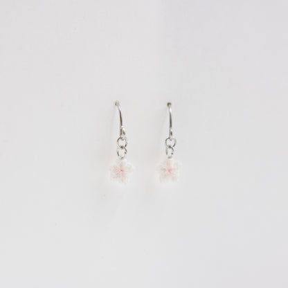 White Sakura Micro Crochet Earrings